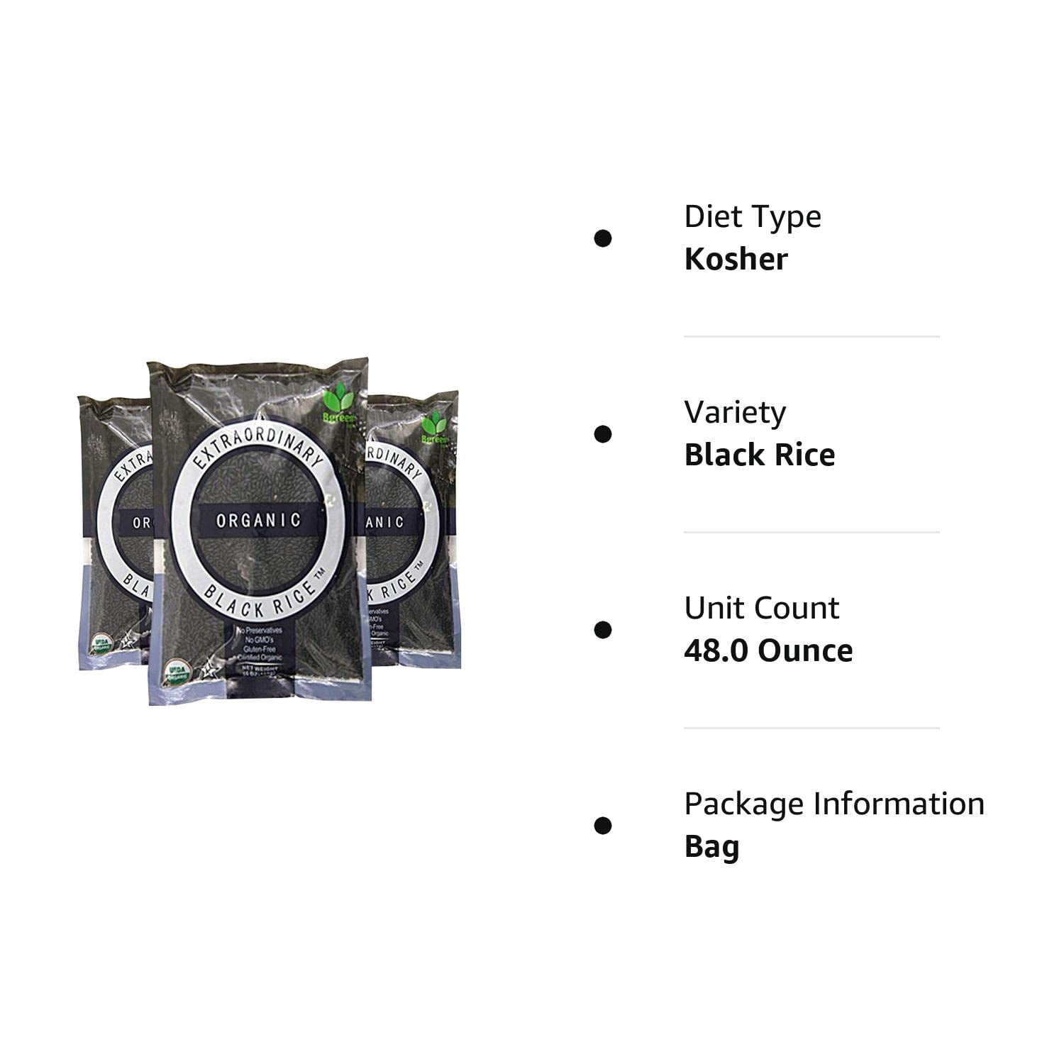 Bgreen Organic Black Rice Pack of 3 Non-GMO Kosher Gluten Free 3 lbs