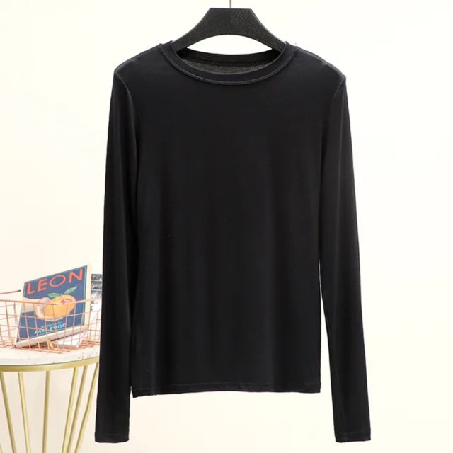 LNGOOR Modal T-Shirt Basique Uni Col Rond Manches Longues Femmes Automne Tee-Shirt de Base T-Shirt Assorti Grande Taille