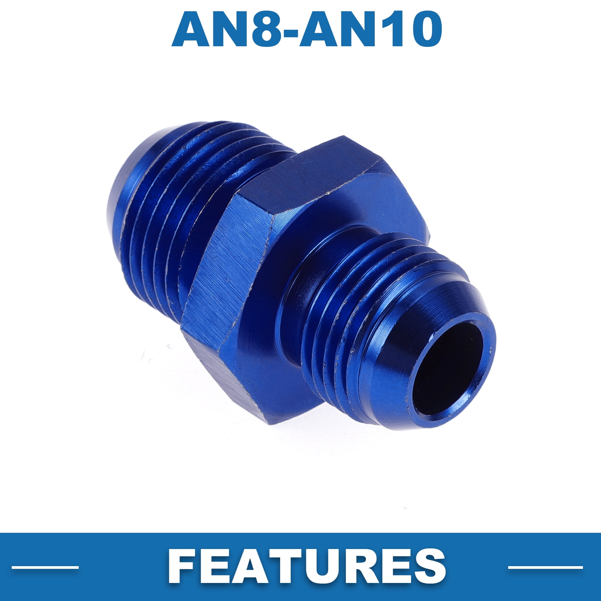 DNA Motoring AN10 Female To AN8 Male Adapter Fitting – Blue Anodized Aluminum, 10AN To 8AN, Performance