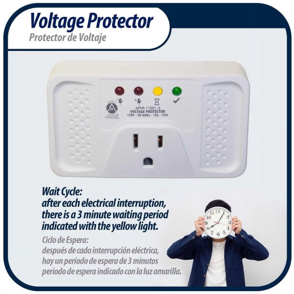 Appli Parts APVP-11EE1-3 120 V Voltage Surge Protector for Refrigerators, 50/60 Hz, 12 A, 140 joules, regulator with time delay works with all electronic appliance brands