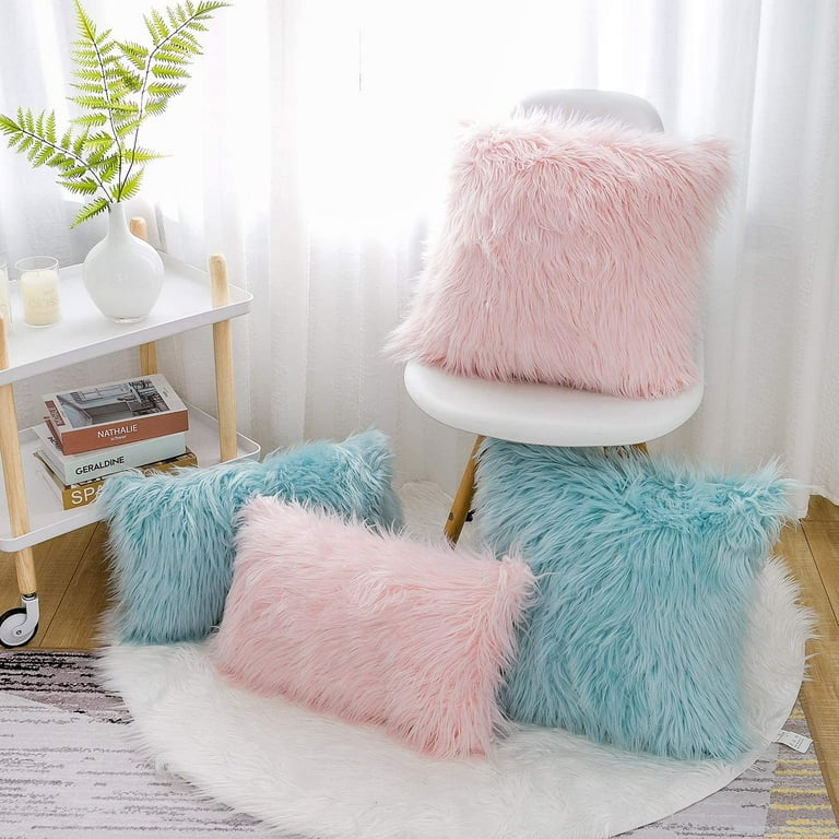 Fluffy Couch Throw Pillow Covers 18x18 Neutral Faux Fur Boucle Plush Fuzzy  Decorative Accent Cushion Cases Home Decor Winter Decorations for