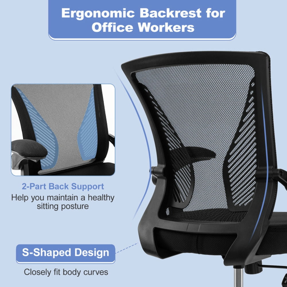 Demi Bonn Ergonomic Office Chair Adjustable Swivel Chair with Flip-Up Armrests and Rocking Backrest, for Home, Bedroom, Study, Black