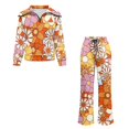thumbnail image 6 of Retro Floral Print 2 Piece Outfits for Women Half Zip Stand Collar Sweatshirt Wide Leg Pants with Pockets Loose Fit Tracksuit Fall Travel Vacation Loungewear Set, 4XL, 6 of 9