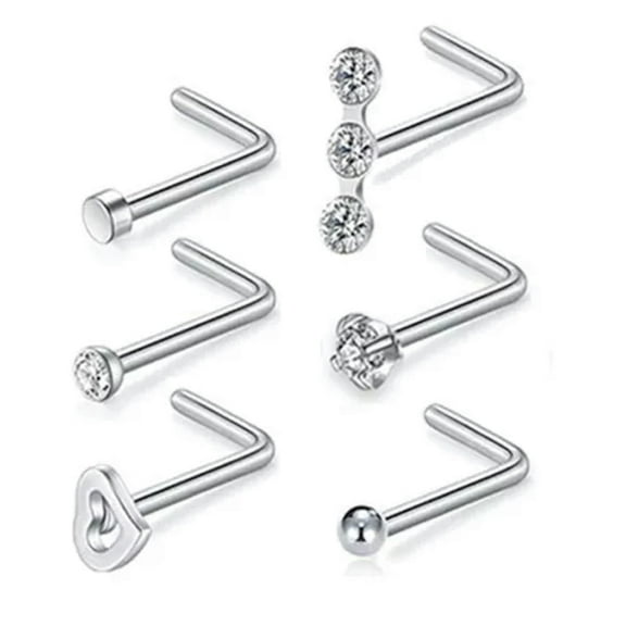 K-KED 6pcs CZ Nose Stud 20g for Women Surgical Steel Nose Piercing Nostril Jewelry-L studs