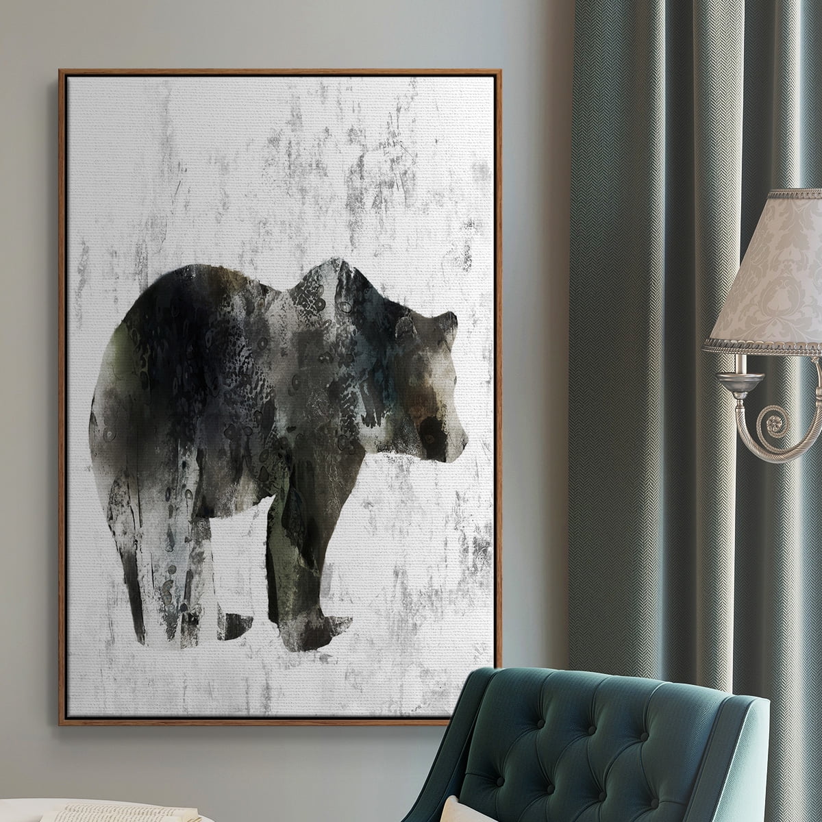 Bear Totem Framed Premium Gallery Wrapped Canvas - Ready to Hang - 17 x 25 - Walnut Floating Frame