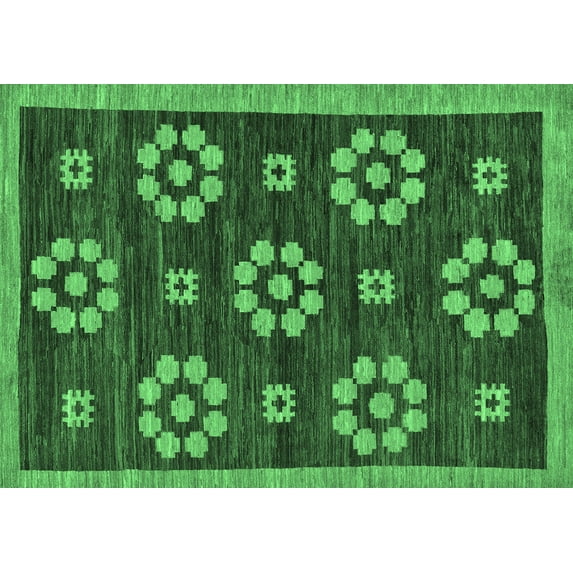 Ahgly Company Indoor Rectangle Abstract Emerald Green Modern Area Rugs, 2' x 3'