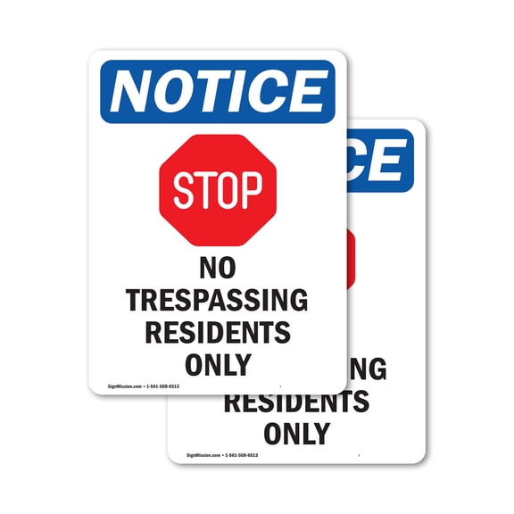 (2 Pack) No Trespassing Residents Sign