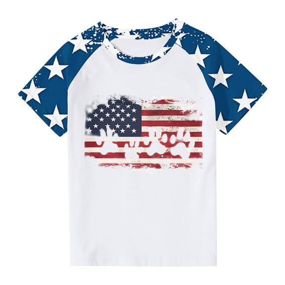 ZACPNCV Shirts for Kids Boys Girls Summer Crewneck USA Flag Graphic Short Sleeve Casual 4th of July Shirt Patriotic Tee Blouses Blue 4-5 Years