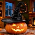 thumbnail image 3 of GILIGEGE Women's Solid Color Ruched Witch Hat,Wizard Cosplay Costume Accessory,Wide Brim Curved Pointed Hat for Halloween Party,Christmas Masquerade and Carnival Events Black, 3 of 5