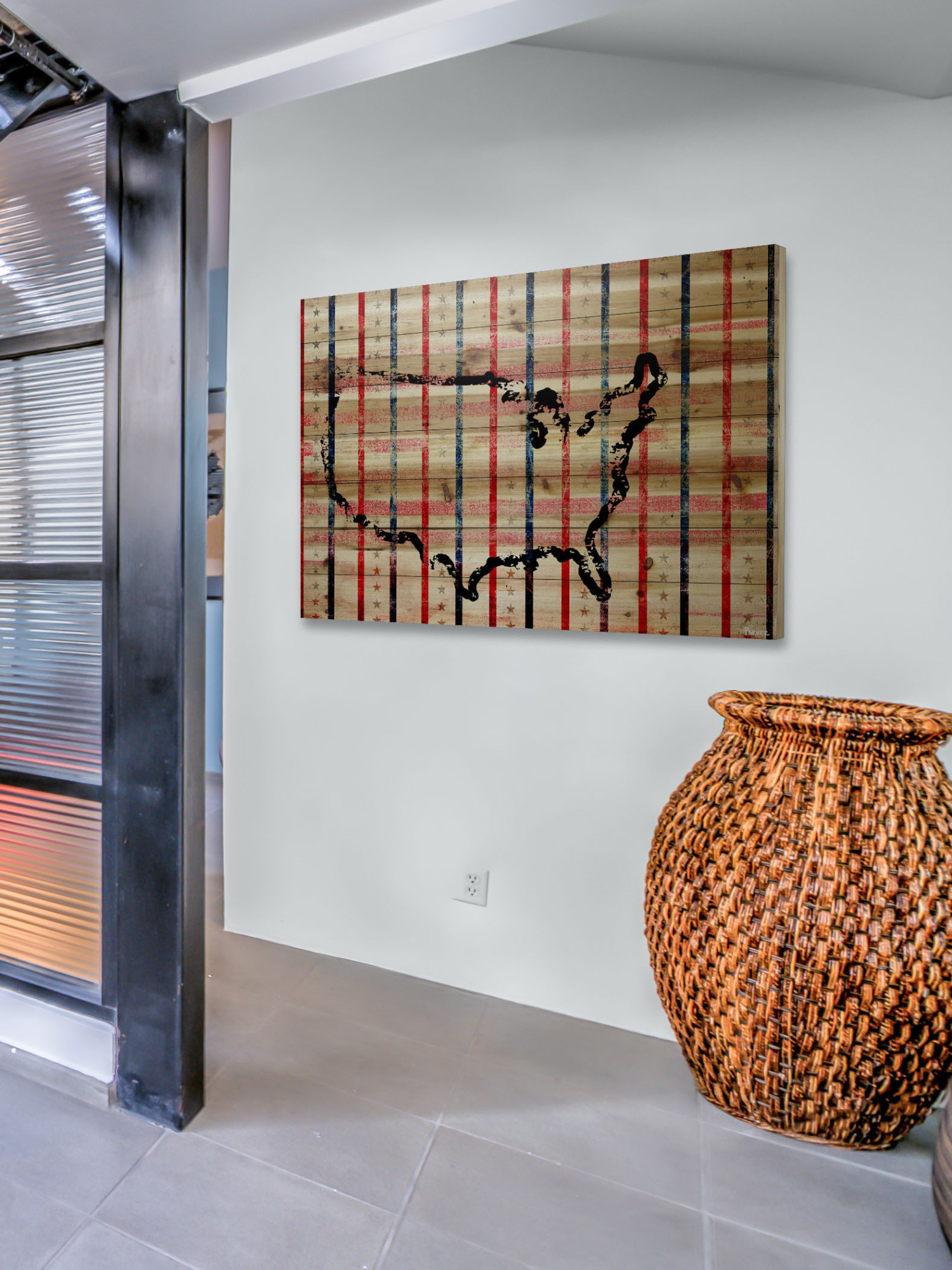 Parvez Michel Inc Parvez Taj - "USA Stripes" Print on Natural Pine Wood