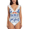 thumbnail image 2 of Done Is Better Than Perfect New Print Swimwear Deep-V Ruffle Swimsuit One Piece Swimsuit Beach Wear Monokini Typography, 2 of 5