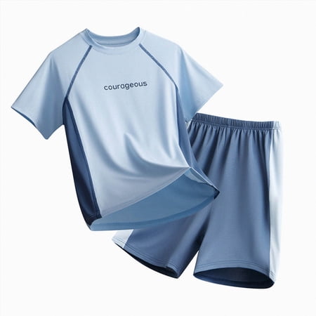 Xudanell Toddler Boy Summer Clothes Mesh Kids Outfits Set Breathable Short Sleeve Top Shorts Basketball Sportswear Light Blue 5-6 Years
