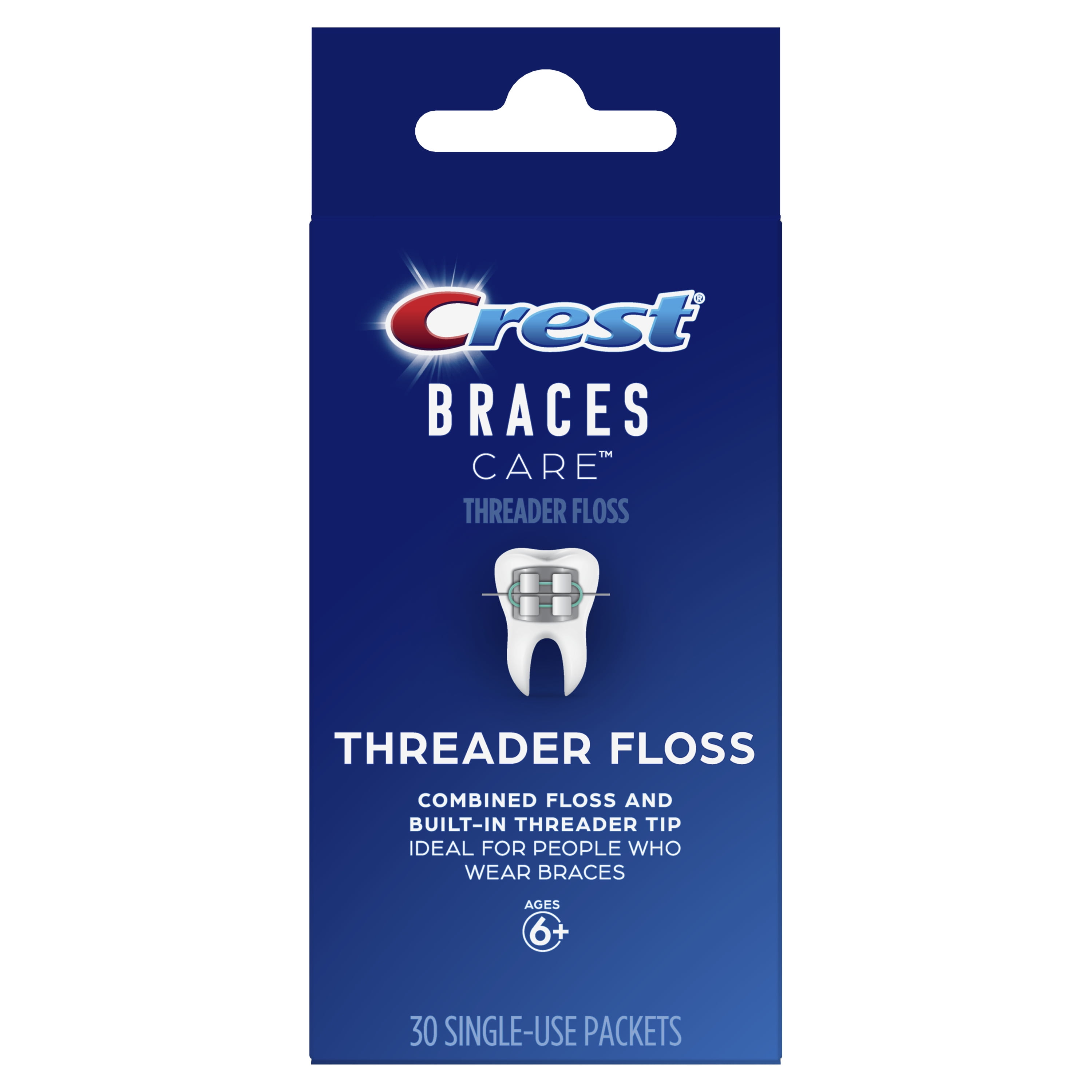 Crest Braces Care Threader Floss, (30) Single-Use Packets, For Ages 6+