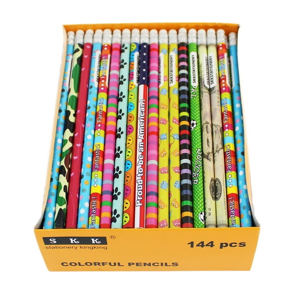 Skkstationery Lápices de Colores Surtidos Lápiz de Madera con Borrador Surtido de lápices Lápices novedosos para niños Lápices de Premios e Incentivos 2 Hb 12 Colores Surtidos 144/Caja.
