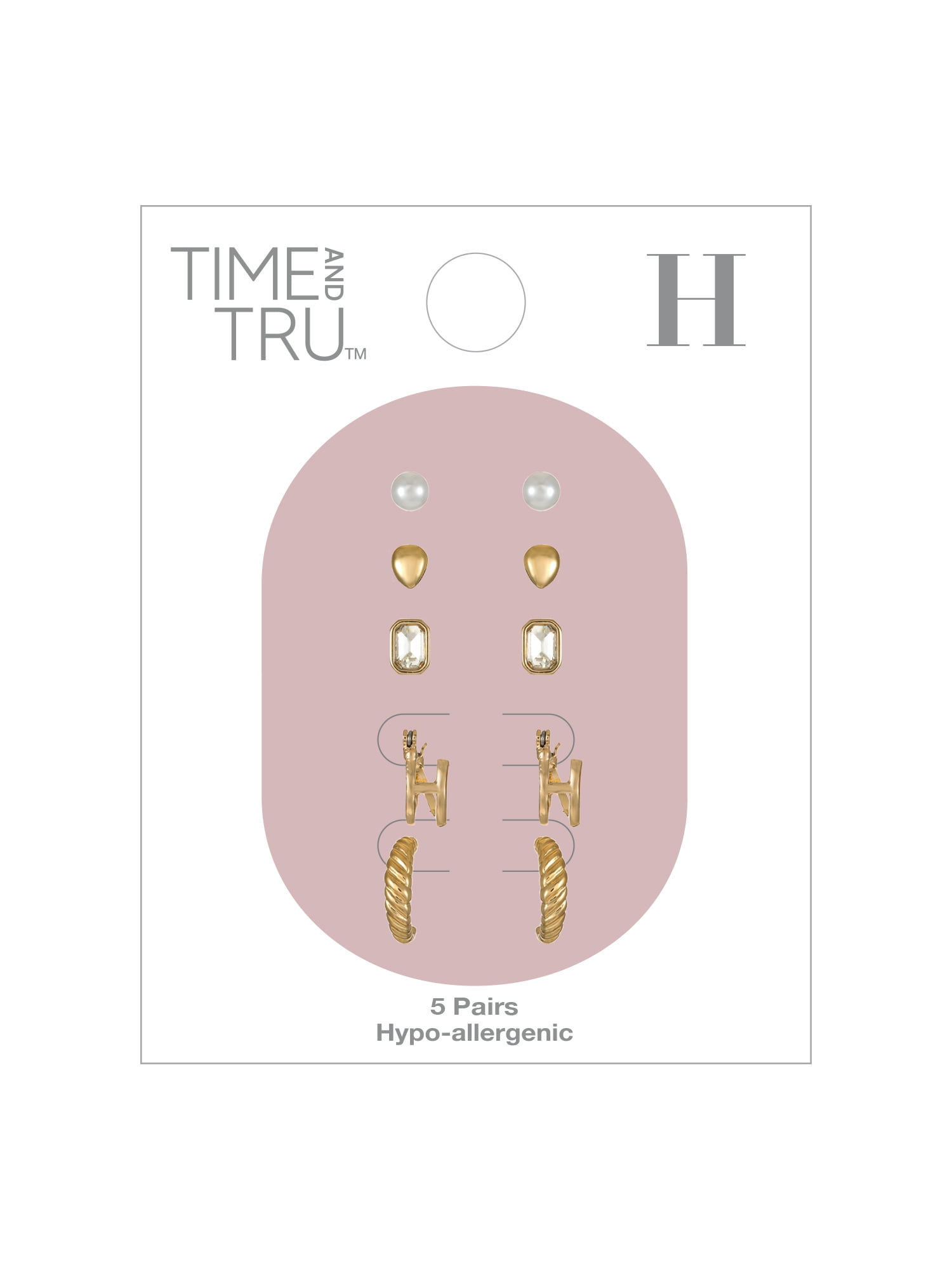 Time and Tru Goldtone Multi Earring Set, 5 Pairs, Initial H