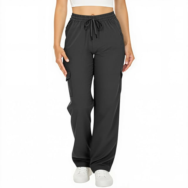 MXUIKV Cargo Pants for Women Drawstring Elastic Wasited Trousers with Multi Pockets Casual Outdoor Active