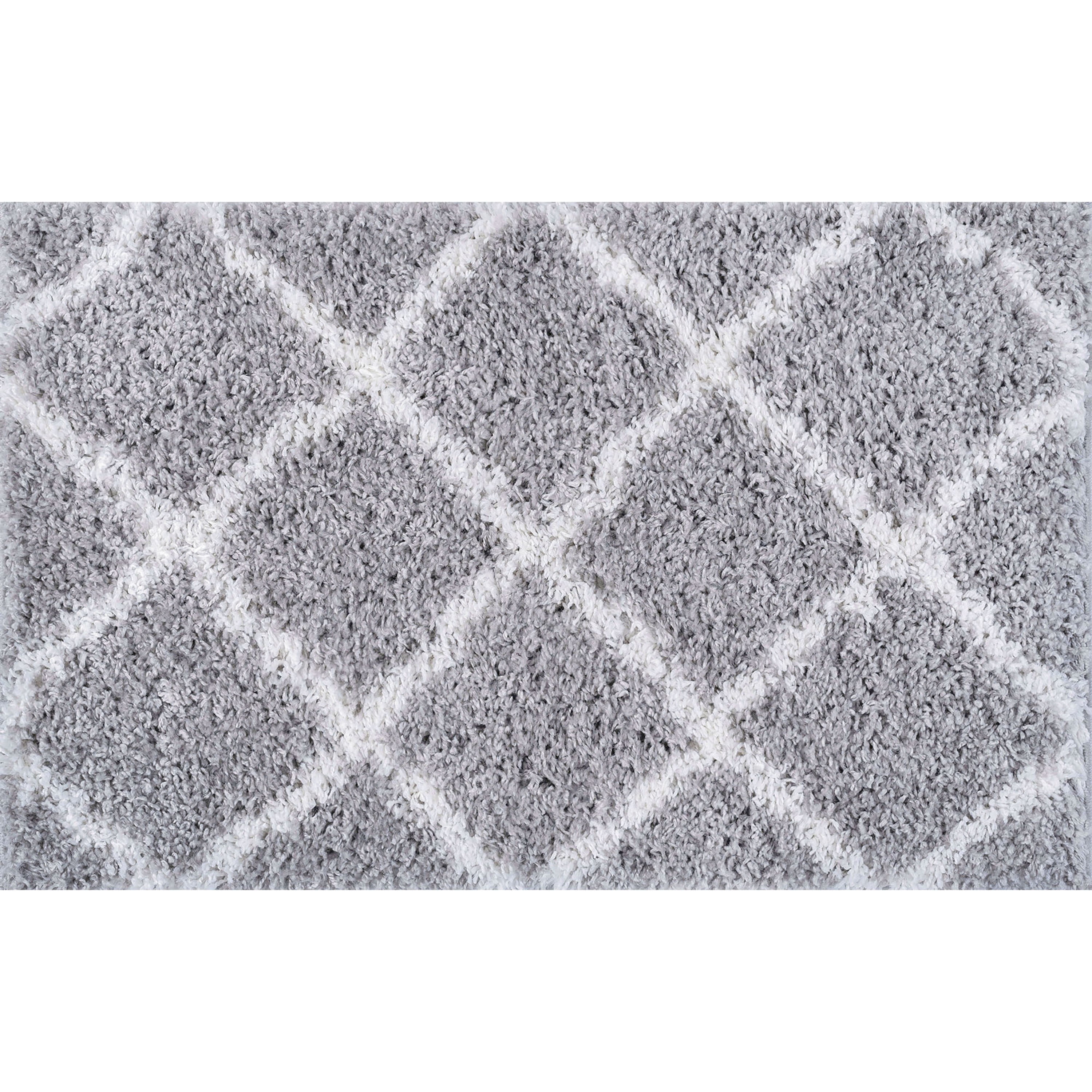 Jersey Shag Contemporary Diamond Silver and White Polypropylene Indoor Area Rug, 2'x3' Rectangle