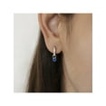 thumbnail image 3 of 925 Sterling Silver Petite Simulated Sapphire Heart Charm Girls Hoop Earrings, 3 of 7