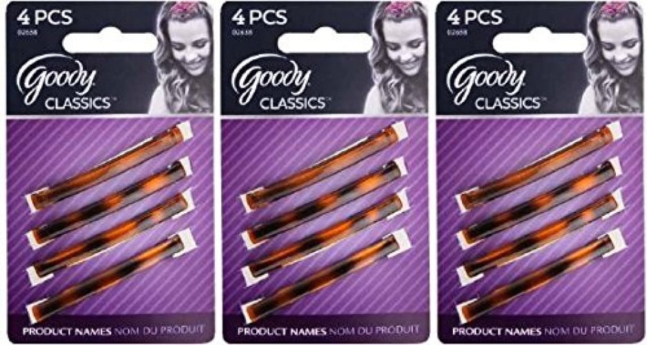 Goody Classics Stay Tight Barrette Mock Tort, 2" 4 Count Barrettes 3 Packs of 4 Count
