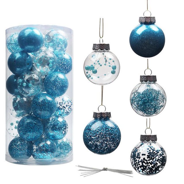 30Pcs Shatterproof Clear Plastic Christmas Ball Ornaments Decorative Xmas Balls Baubles Set with Stuffed Delicate Decorations 2.4"