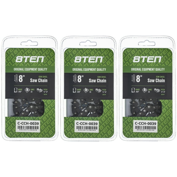 Semi Chisel Chainsaw Chain 8 inch .050 3/8 LP 33DL for Earthwise Kobalt 3 Pack 810-CCC2251H