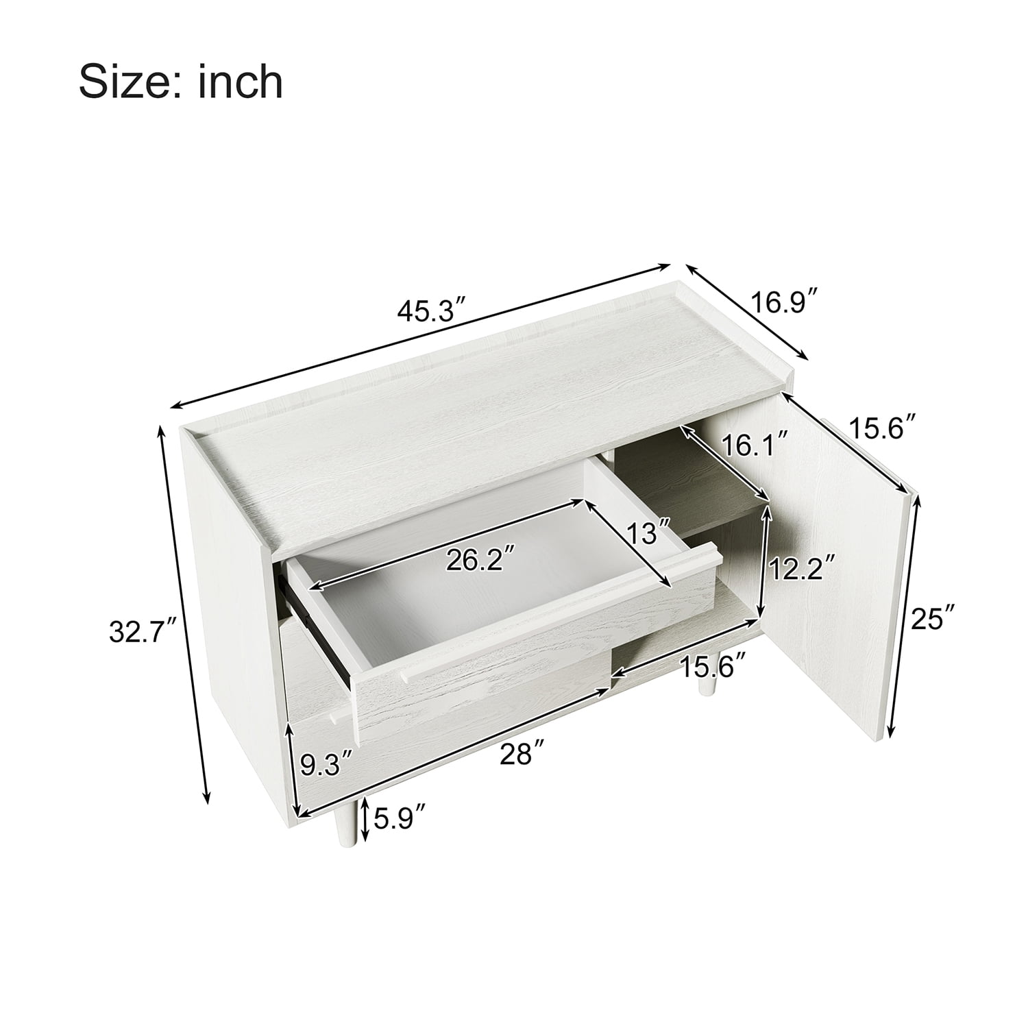 Kadyn Bedside Table, Modern Nightstand with 3-Drawer and Wood Legs, Bedside End Table for Living Room, White