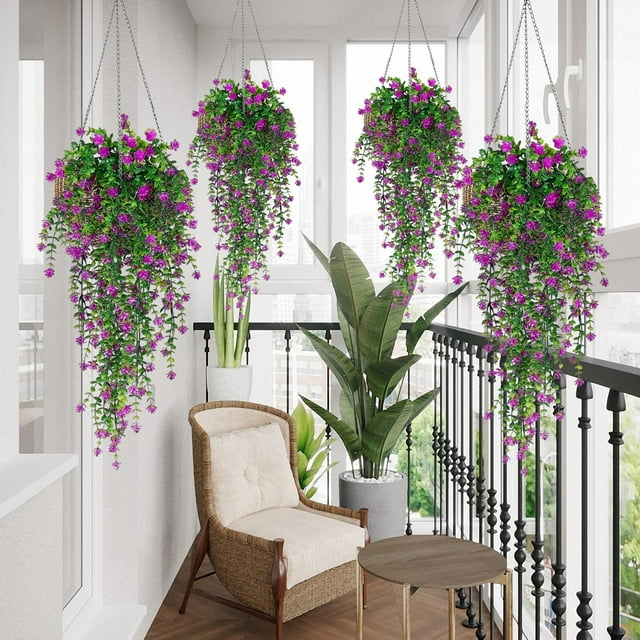 Xihbxyly Enredaderas de Flores Artificiales, Diseño Realista, Sin Mantenimiento, Fácil Cuidado, Decoración Versátil para Interiores, para Sala de Estar, Dormitorio y Oficina, Juego de 4 Piezas