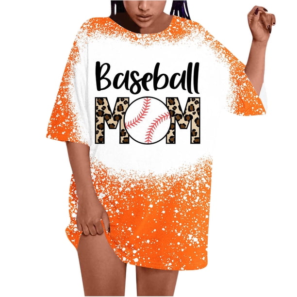 Fiudx Tops para Mujer Camiseta Larga de Manga Corta con Cuello Redondo y Estampado Informal de Béisbol para Mujer