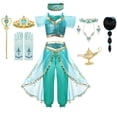 thumbnail image 2 of Disfraz de jazmín para niñas, vestido de Aladino, la lámpara mágica, princesa de Disney, fiesta de cumpleaños, Halloween, Cosplay, ropa para niños, peluca, corona, Set4T Gao Jinjia LED, 2 of 2