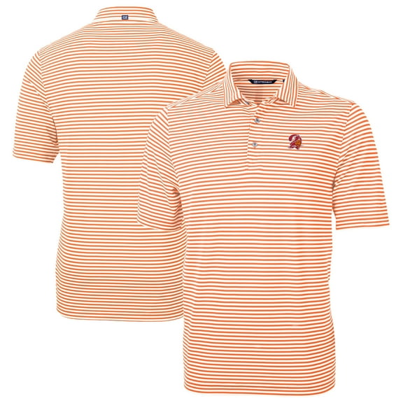 Men's Cutter & Buck Orange Tampa Bay Buccaneers  Virtue Eco Pique Stripe Recycled Polo