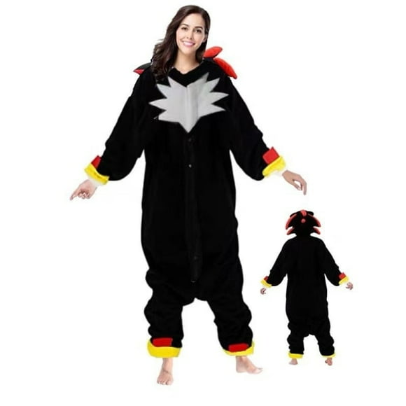 Pyjama Sonique pour Adulte Dessin Animé Vêtements de Maison Pyjama Animal Chaud Noir Sonic
