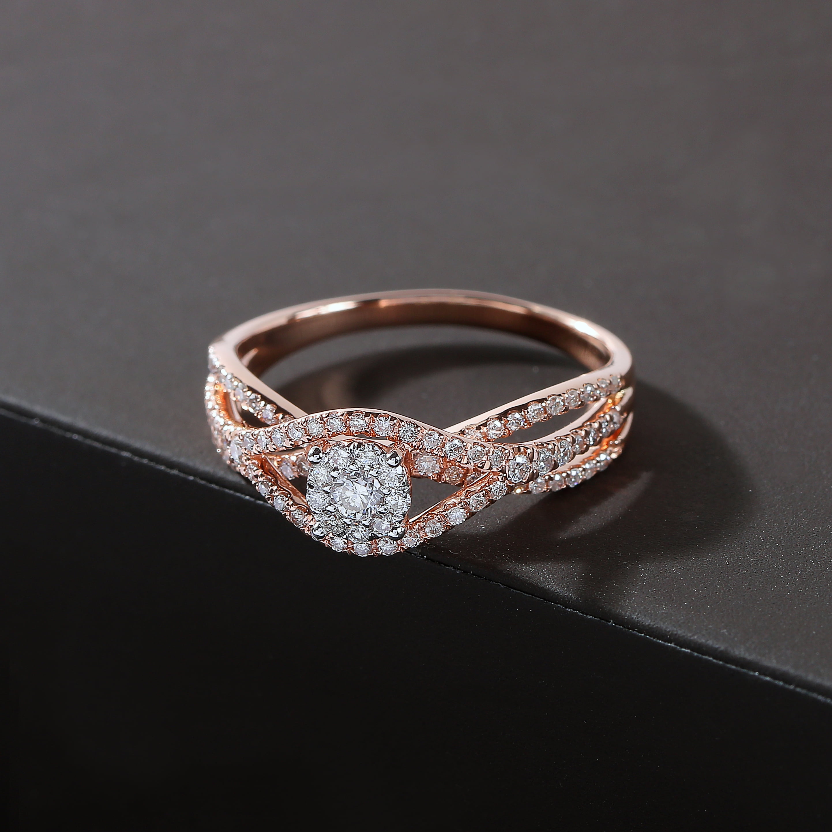 1/2Ct TDW Diamond 10K Rose Gold Cluster Split Shank Engagement Ring