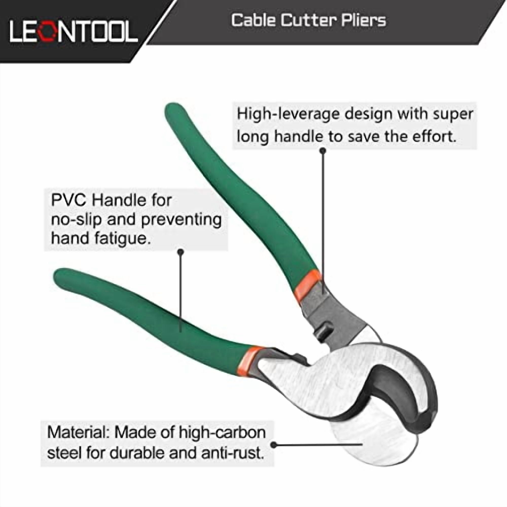 9 Inches Cable Cutter Pliers High Leverage Cable Cutter with Green PVC Handle Heavy Duty Electrical Wire Cutters for Aluminum Copper Communication Cables