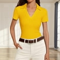 thumbnail image 2 of JFGHDG Women's Johnny Lapel Polo Short Sleeve V Neck Ribbed Knit Slim Fit Basic Office Summer Tops Yellow XL, 2 of 5