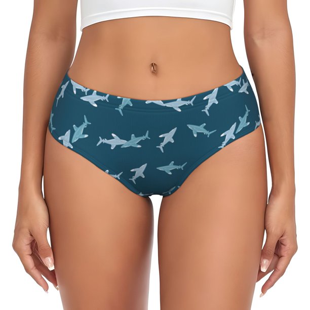 Balery Cute Shark Ropa Interior de Algodón para Mujer con Dibujo – Braguitas Cómodas y Elásticas, Estilo Clásico-X-Large
