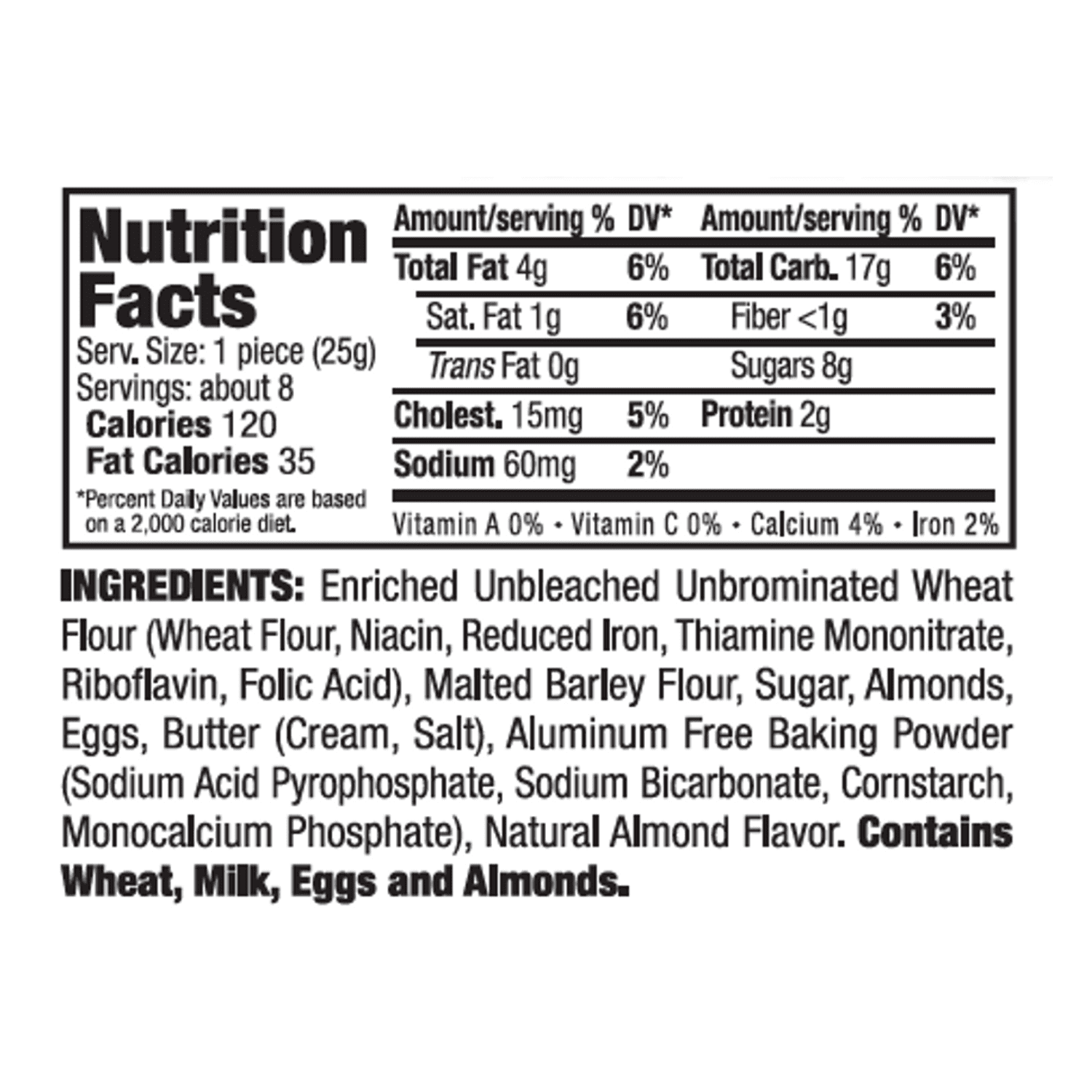 DeLallo Almond Biscotti Cookies, Non-GMO, 7 oz Container, (4 Pack)