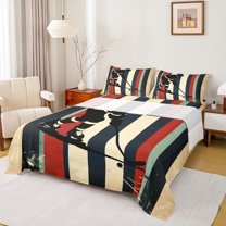 Homewish Sport Ice Hockey 4pcs Bed Sheets for Boys Girls,Geometric Stripes Lines King Sheets,Ball Gamer Super Cozy Sheet Set,Lightweight Room Decor