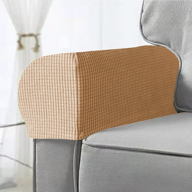 Wzzjkit All Inclusive Solid Color Plaid Sofa Armrest Cover Elastic Sofa Armrest Protective Cover Thickened Non Slip Armrest Cover Universal For All Seasons 2pc