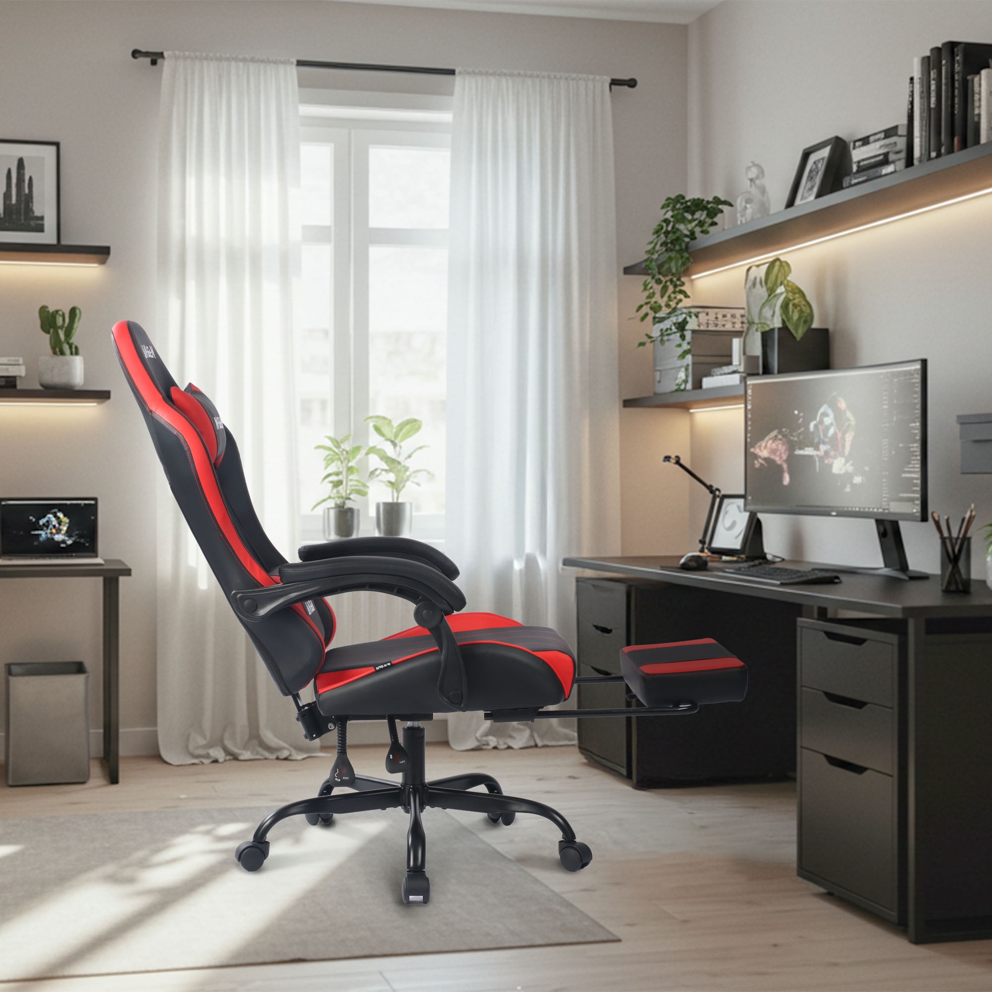 CELTOSS Red Office Gaming Chair with Footrest & Lumbar Support, Ergonomic Adjustable Computer Chair with Swivel Seat & Headrest