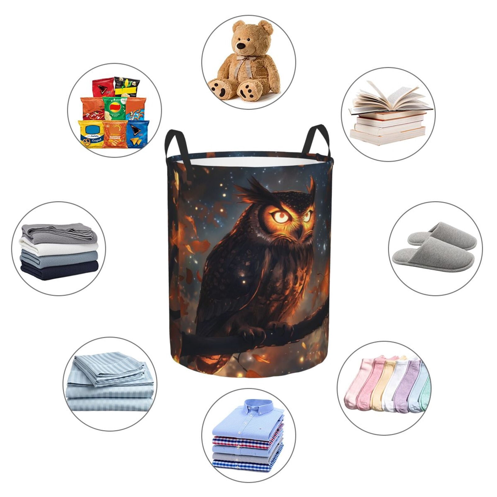 Large Laundry Basket with Handles - Autumn Owl Maple Leaves Kids Baby Dirty Clothes Laundry Hamper for Bedroom Aesthetic