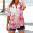 thumbnail image 2 of GERsome Womens Button V Neck T Shirts Rolled Short Sleeve Loose Fit Casual Summer Floral Tee Shirts, Sizes S-2XL, 2 of 5