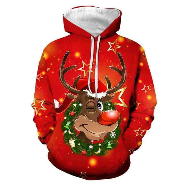 Sweat à Capuche Décontracté de Noël pour Hommes, Col Rond, Manches Courtes, Renne de Noël