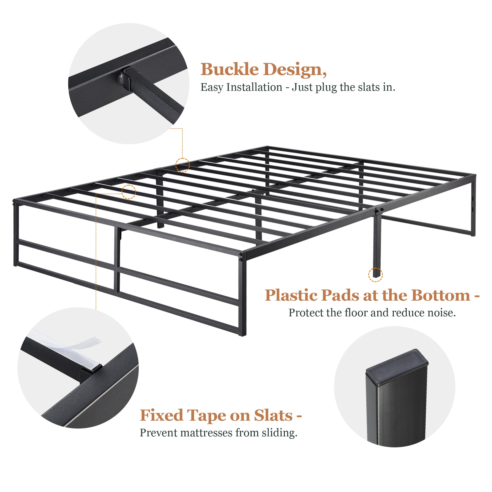 Amolife Queen Size 14'' Metal Platform Bed Frame with Large Under Bed Storage Space, Black
