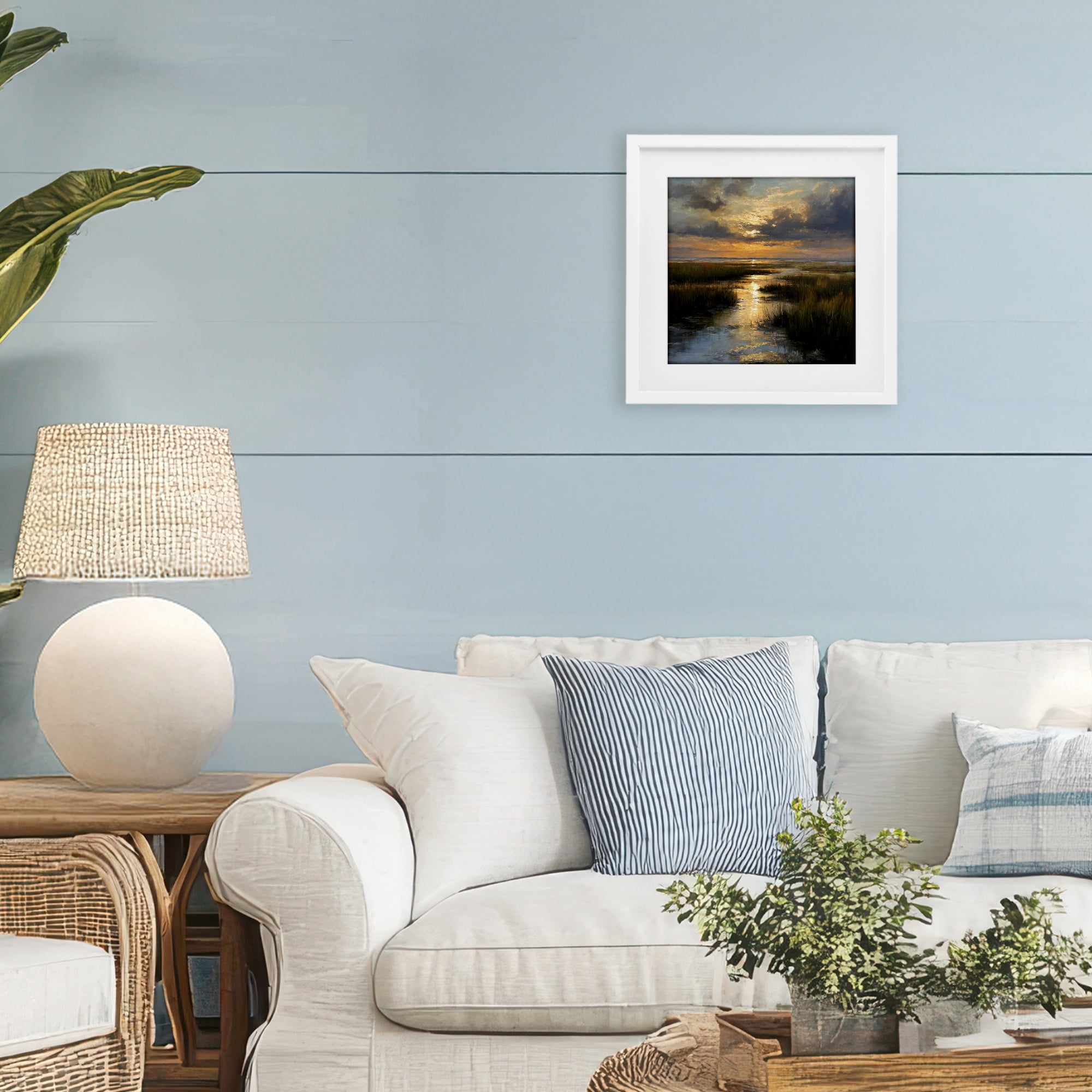 Stupell Industries Sunset Over Marshland White Framed Print Under Glass, design by Petal Prints Design
