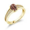 thumbnail image 2 of Gem Stone King 18K Yellow Gold Plated Silver Red Tiger Eye Engagement Ring for Women (1.73 Cttw, Oval 8X6MM, Gemstone Birthstone, Available in Size 5, 6, 7, 8, 9), 2 of 4
