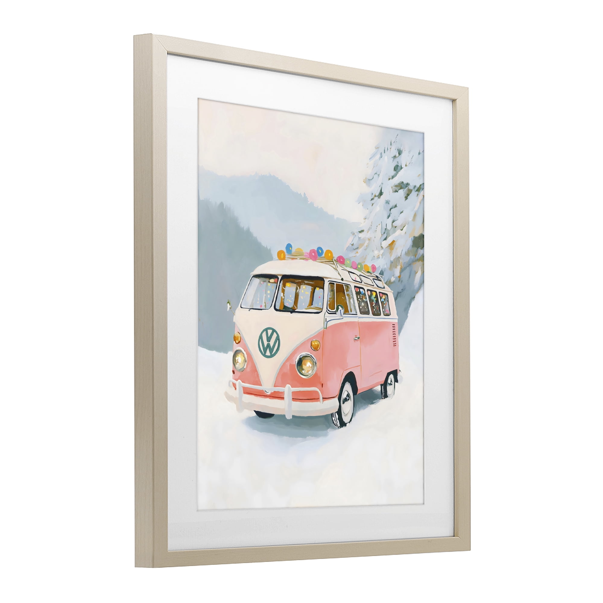 Stupell Industries Pink Christmas Van in Snow Birch Framed Print Under Glass, design by The Prints Vibe