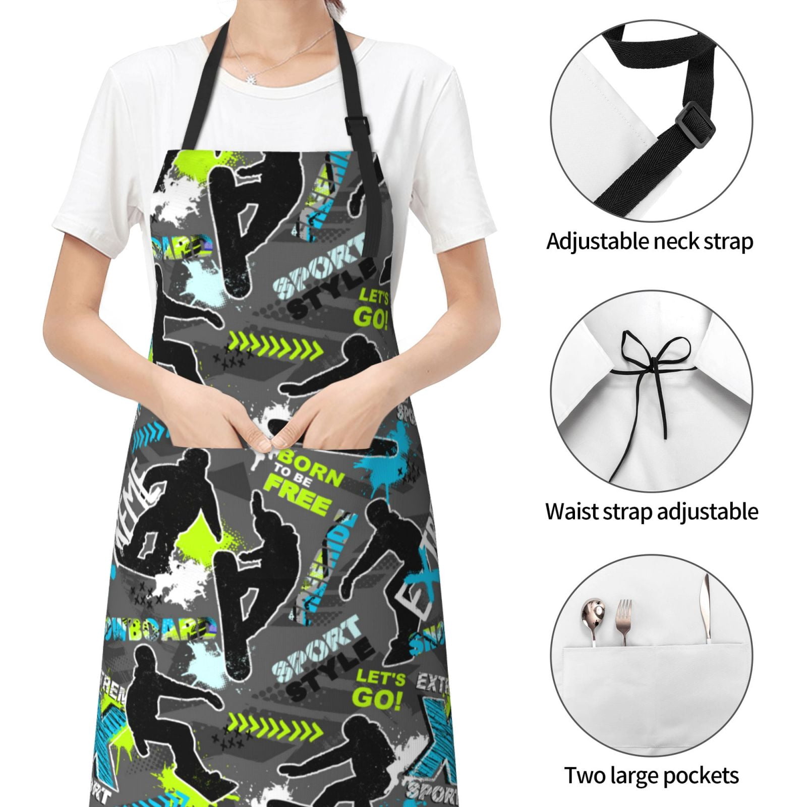 Kdxio sport sonw board Apron with Pockets Adjustable Kitchen Aprons for Men Women Waterproof Aprons for Cooking,Drawing,Crafting, Baking Household Cleaning