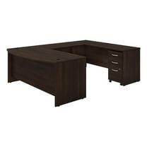 Pemberly Row Engineered Wood 72W x 36D U Shaped Desk with Drawers - Black Walnut