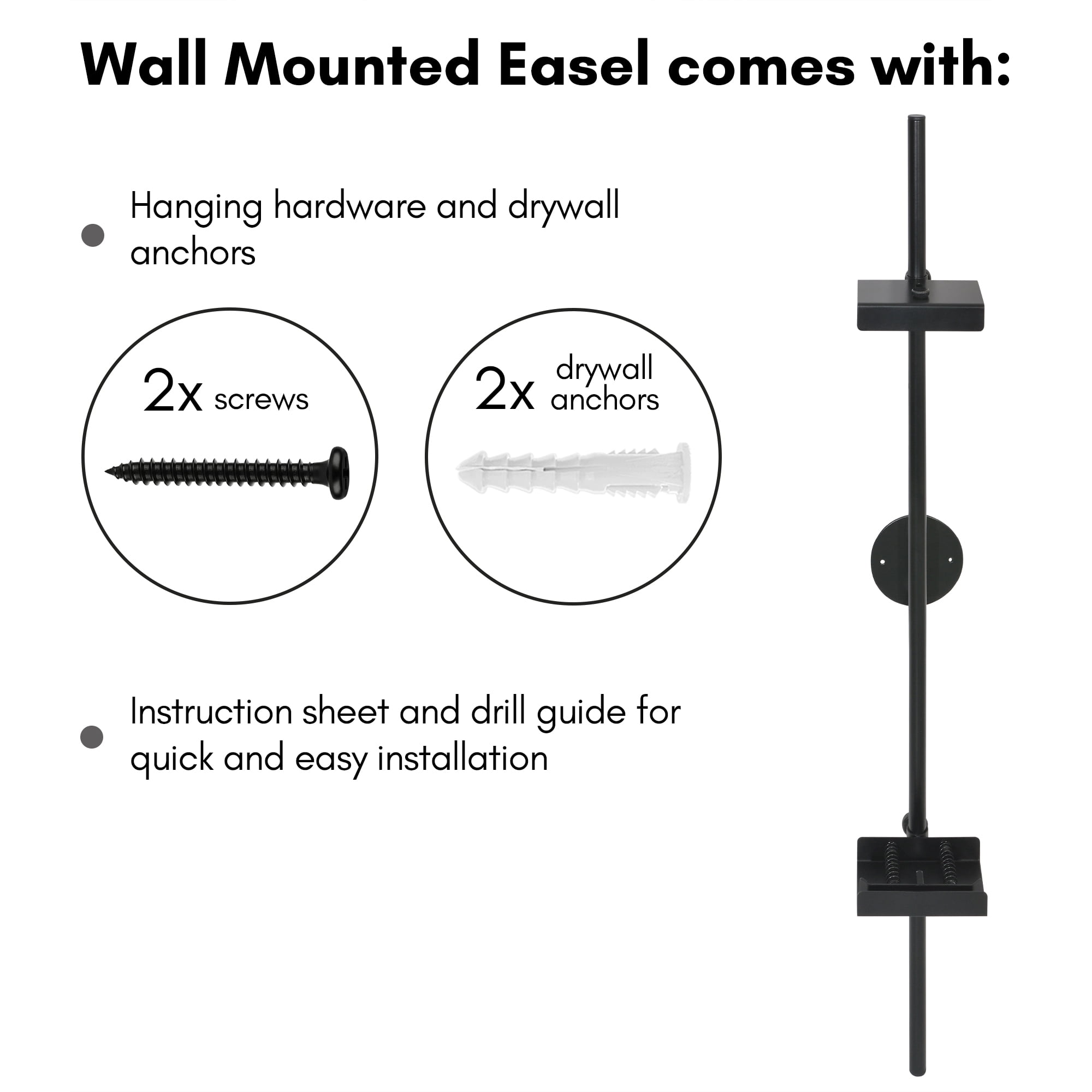 Americanflat 24" Wall Mounted Picture Frame Stand and Artwork Easel Adaptive Clamps Ideal for 18x24 Frame - Black