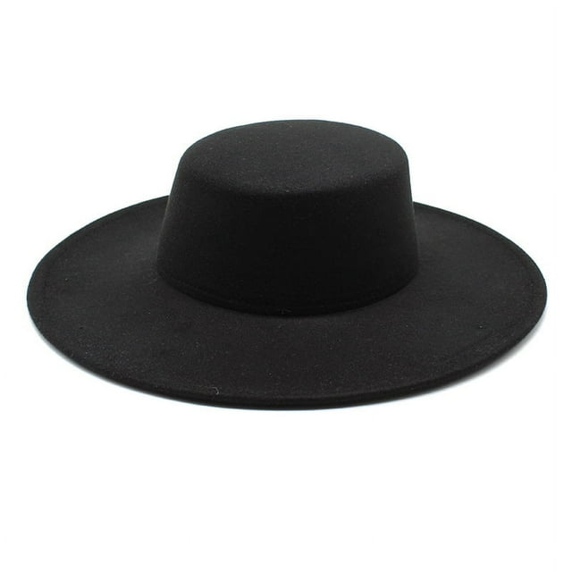 1 sombrero clásico de copa plana estilo británico Jazz Hat de ala recta Manhattan Hat Cap para unisex (negro)